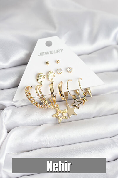 Nehir مجموعة أقراط نسائية مكونة من 6 أزواج باللون الذهبي على شكل نجمة هدية لع...