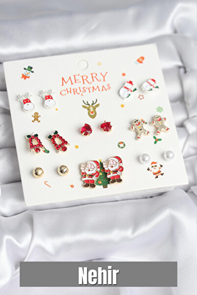 Nehir مجموعة أقراط نسائية بتصميم العام الجديد، 8 أزواج، موديلات متنوعة