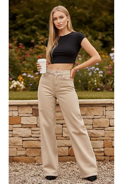 comfort jeans Ema 90's Devetüyü ελαστικό ύφασμα Σούπερ ψηλόμεσο χαλαρό ελαστικό τζιν παντελόνι palazzo