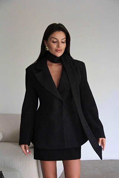 Berf Premium Design Cashmere Jacket with Shawl Detail (Belted) and Lining