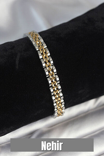 Nehir 316L Steel 7mm Thick Gold and Silver Color Men's Bracelet Valentine's D...