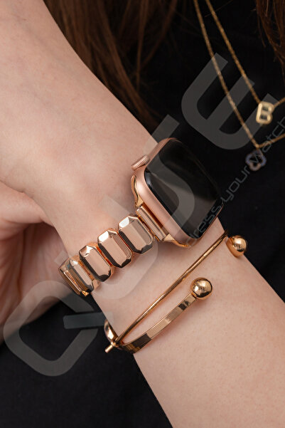 Quse Onyx Steel Band Compatible with Apple Watch – Rose Gold – Series 10/11 42mm & 41Mm/40Mm/38Mm