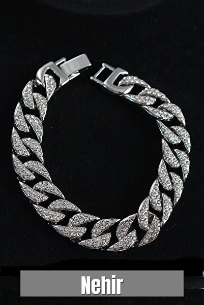 Nehir سوار رجالي من النحاس والزركون موديل كوبا جورميت بلون فضي للرجال والنساء...