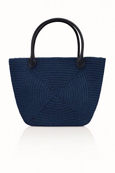 ESCBUTİK Women's Hand Knitted Straw Shoulder Bag Patterned