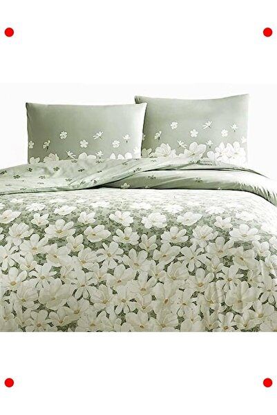 markentegra 100% Cotton Floral Patterned Duvet Cover Set - Green Double Size