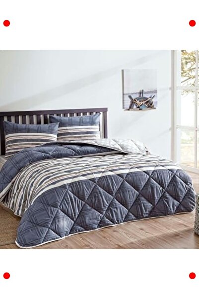 markentegra Geometric Patterned 100% Cotton Quilt Set, Navy Blue, Double Size