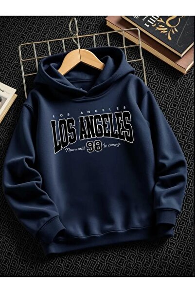 Baxia KıZ -ERKEK Çocuk LOSANGELES 98 BaskıLI Kapşonlu Sweatshirt GRİ SIYAH BE...