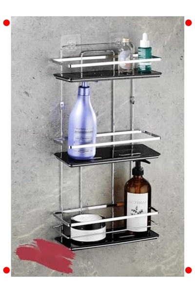 markentegra Adhesive Stainless Adjustable Bathroom Shelf Chrome Black