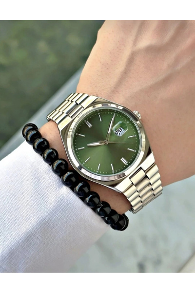 captiva ANALOG QUARTZ MAKİNA GÜMÜŞ ÇELİK KORDON YEŞİL KADRAN ERKEK KOL SAATİ