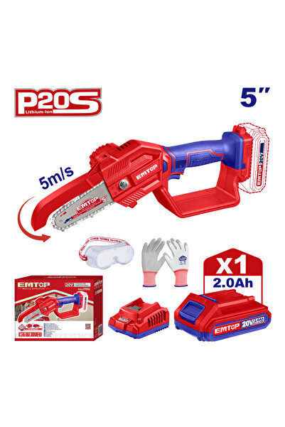 EMTOP Mini Chainsaw 13 cm, 20V, with 1 Battery 2.0Ah and Charger