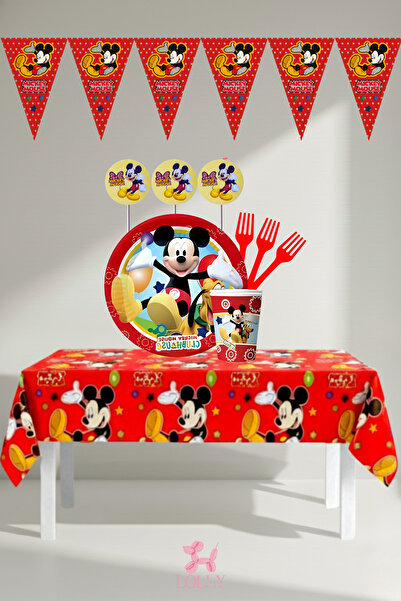 LOLLY PARTY 8 Kişilik Mickey Mouse Temalı Doğum Günü Parti Seti (Tabak,Bardak...