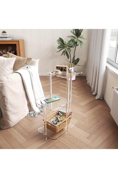 Pleksiarts Şeffaf Pleksi 2 Kademeli Yan Sehpa