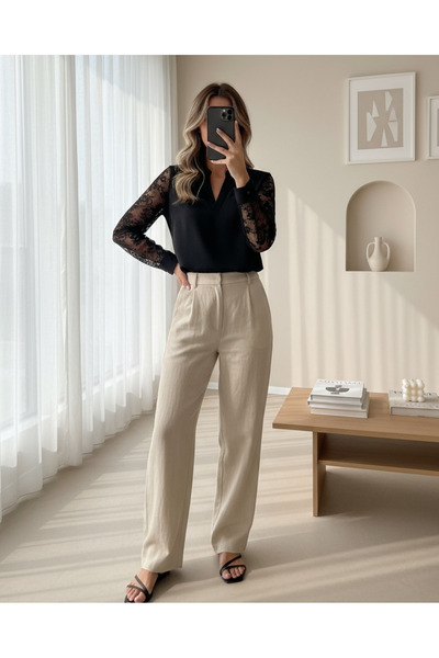 GENCULUS Bluză de damă cu mânecă lungă, cu guler, cu nasturi, cu mâneci dante...