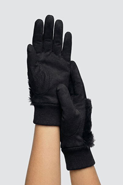 robanu Black Touchscreen Furry Women's Gloves