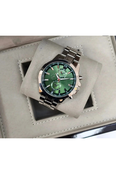 captiva Erkek Saat Çelik Kordon Kronograf Tasarım Yeşil kadran Quartz Kol Saati