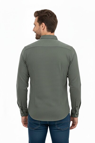 ADVANTE Cămașă sport pentru bărbați slim fit cu mânecă lungă cu textura de fagure BGL-ST04823