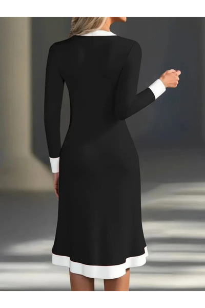 BÜŞRA TEZEL MODA Women's Long Sleeve V Neck Buttoned Midi Modal Dress