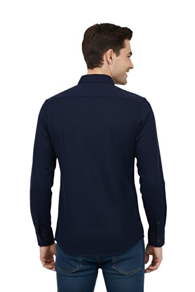 ADVANTE Cămașă sport pentru bărbați slim fit cu mânecă lungă cu textura de fagure BGL-ST04823