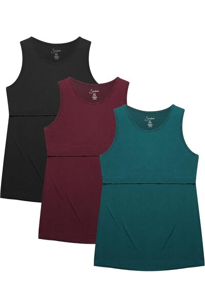 OEM Nursing top, set of 3, elastic, sleeveless, black/dark green/burgundy, size XXL