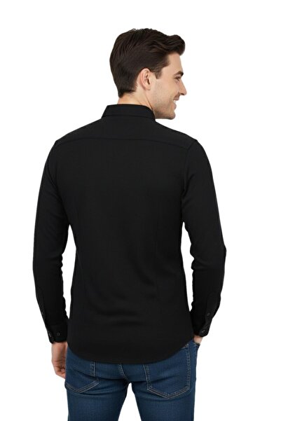 ADVANTE Cămașă sport pentru bărbați slim fit cu mânecă lungă cu textura de fagure BGL-ST04823