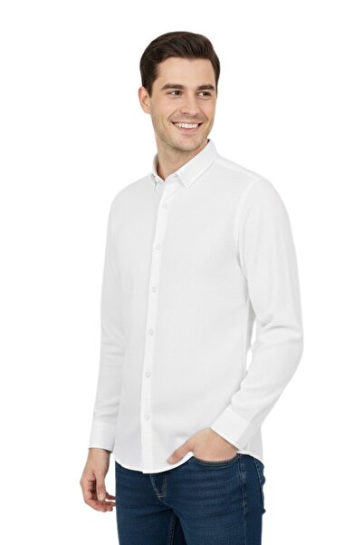 ADVANTE Cămașă sport pentru bărbați slim fit cu mânecă lungă cu textura de fagure BGL-ST04823