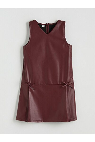 LC Waikiki Fiyonk Detaylı Deri Görünümlü Kız Çocuk Elbise