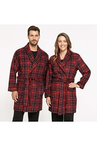 Craciun Red Velvet Checkered Bathrobe for Men - One Size