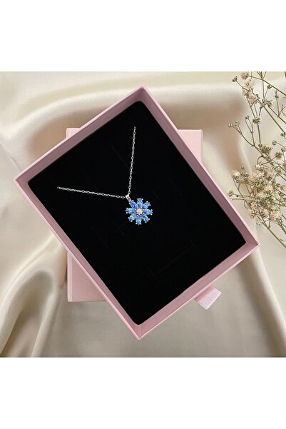 Lovera Jewellery 925 Ayar Gümüş Mavi Taşlı Papatya Çiçeği Kolye