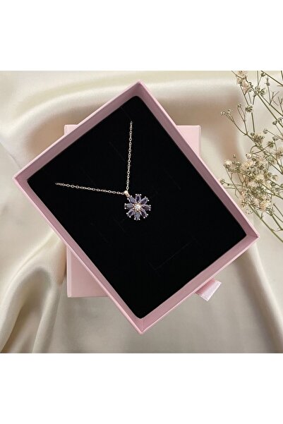 Lovera Jewellery 925 Ayar Gümüş Rose Mor Taşlı Papatya Çiçeği Flowers Kadın K...