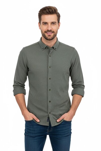 ADVANTE Cămașă sport pentru bărbați slim fit cu mânecă lungă cu textura de fagure BGL-ST04823