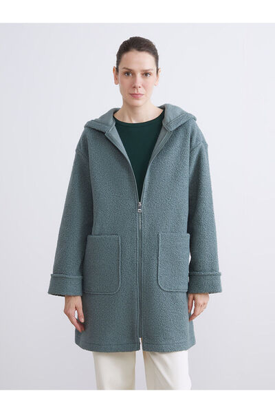 LC Waikiki Green Hooded Women's Plush Cardigan