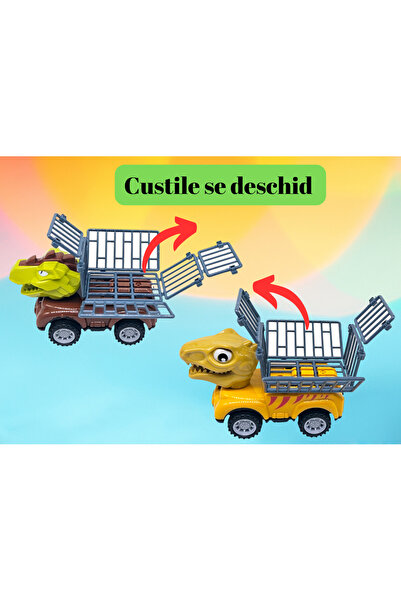 ERGINO Set of 4 Dinosaur cars, Mobile cages, 12 pieces, Accessories, 13cm, Plastic, +3 years, ERGINO®