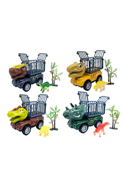 ERGINO Set of 4 Dinosaur cars, Mobile cages, 12 pieces, Accessories, 13cm, Plastic, +3 years, ERGINO®