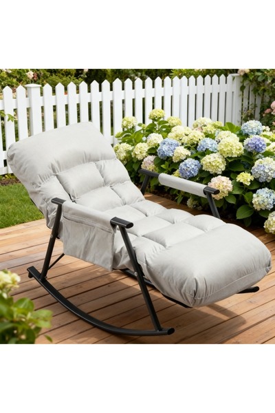 Topone1Topone1 Rocking Chair with Side Pocket, Adjustable Backrest, Upholstered Rocker Chair, Modern Armchair