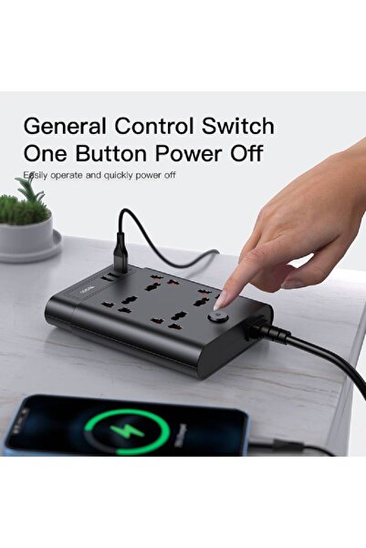 Yesido MC11 7-in-1 Power Socket Extension, 2M Cable, 4 AC, Type-C 20W, Dual USB QC3.0