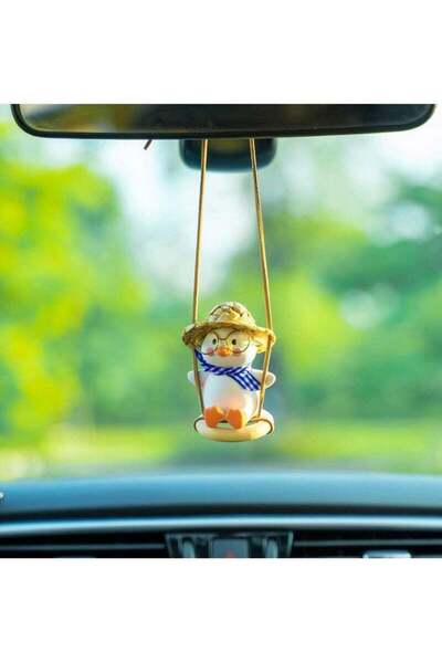 Arabest قلادة سيارة على شكل بطة متأرجحة لطيفة، هدية لتزيين السيارة (ربطة عنق زرقاء)