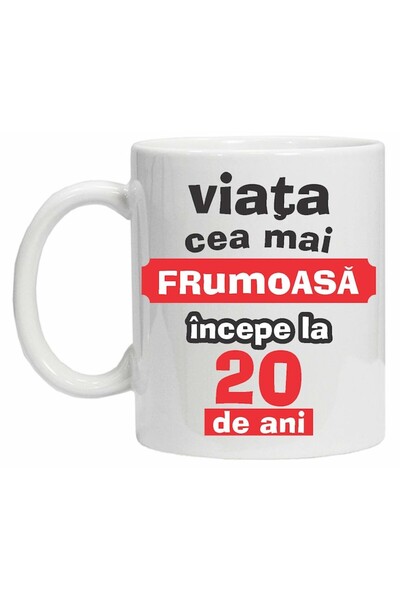 CRD PRINT Personalized mug "Beautiful life begins at..." - 20 years, 330ml, white