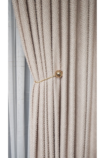 Yuka Beige Panel Background Curtain with Tassels, Single Panel, 1/3 Pleated, Luxury Series, Heavy Weight