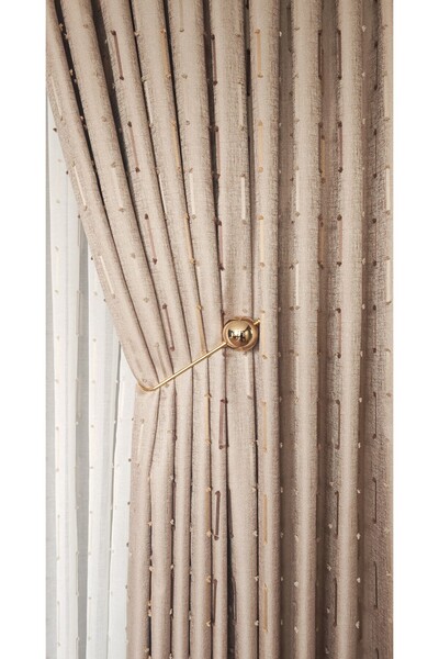 Yuka Coffee Panel Background Curtain Vertical Stripe Detail Single Panel 1/3 Dense Pleated Luxury Series Heavy Weight Shiny