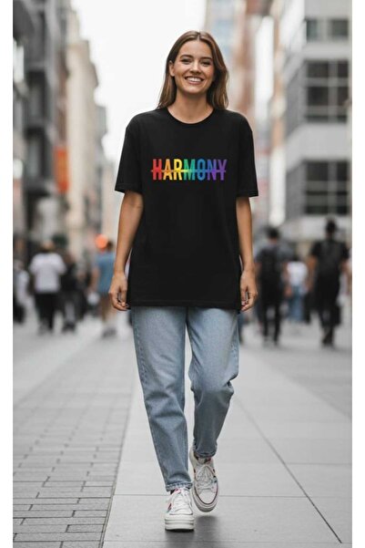 LiyAdaCo Unisex Harmony cu imprimeu Negru tricou