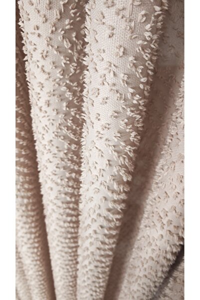 Yuka Beige Panel Background Curtain with Tassels, Single Panel, 1/3 Pleated, Luxury Series, Heavy Weight