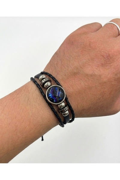 Lunarie Black Leather Men's Bracelet – Stylish Model with Adjustable Braided ...