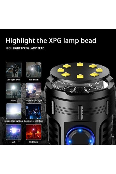 Generic 1000 Lumens Mini Tactical Flashlight 8 LED USB Rechargeable Waterproof Aluminum Torch Camping