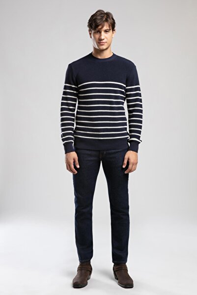 Lee Cooper Baldwin men's crew neck sweater navy-ecru stripes