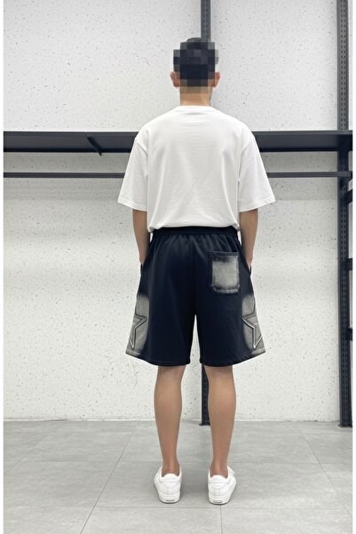 VAIA Men's black washed oversized luxury cotton shorts.