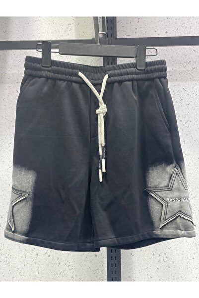 VAIA Men's black washed oversized luxury cotton shorts.