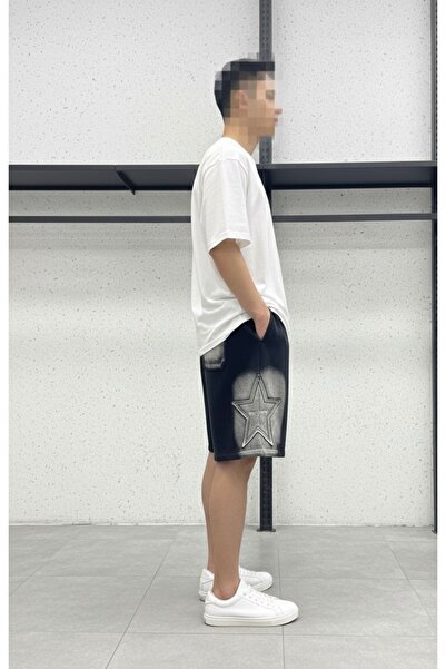 VAIA Men's black washed oversized luxury cotton shorts.