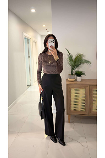 BİRCANÇİL نسيلة بلاك بنطلون واسع الأرجل