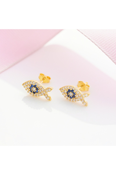 Hediyesepeti Zircon Stone Fish Figured Evil Eye Earring
