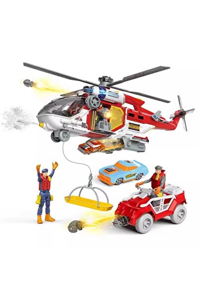 Hibobi Premium لعبة طائرة هليكوبتر إنقاذ وإطفاء مع مركبة إطلاق وكشاف وأضواء وصوت